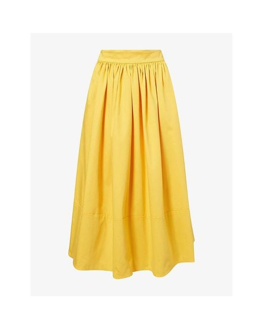 Weekend by Maxmara Yellow Fitted-Waist Gathered Cotton Midi Skirt