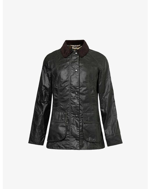Barbour Black Beadnell Tartan-lined Waxed-cotton Jacket
