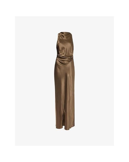 Reformation Brown Anaiis Sleeveless Silk Midi Dress