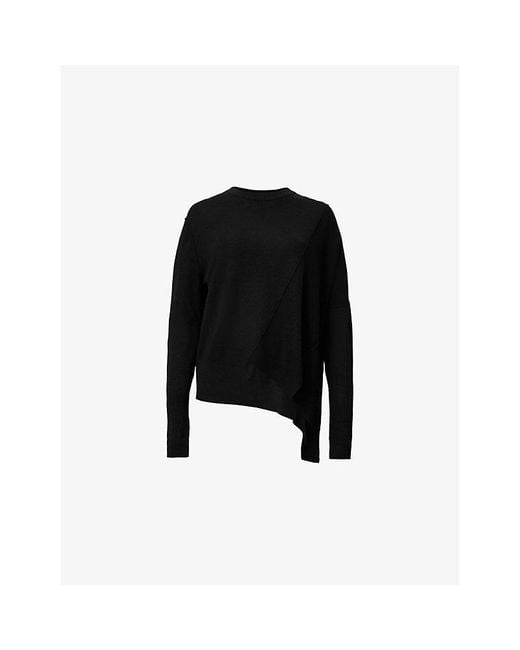AllSaints Black Isla Crewneck Asymmetric-Hem Merino-Wool Jumper