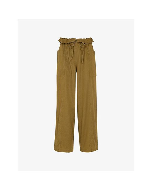 Whistles Green Paper Bag Waistband Straight-Leg Woven Trousers