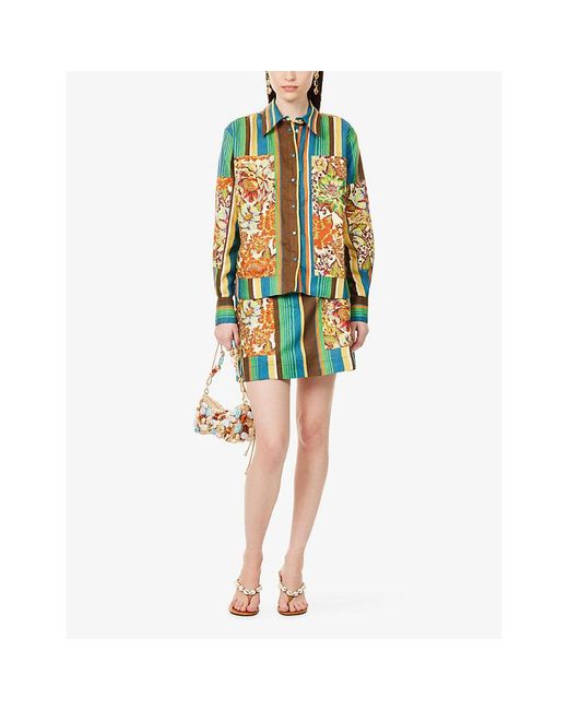 ALÉMAIS Green Charlie Striped Floral Linen Shirt