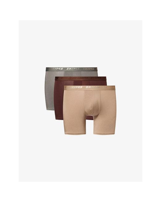 Skims Brown Branded-Waistband 5In Pack Of Three Stretch-Modal Boxer Briefs for men