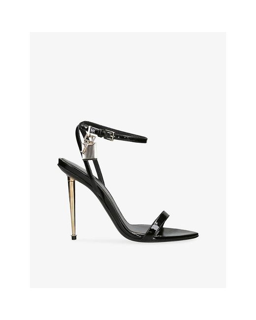 Tom Ford Black Padlock 105 Patent Leather Heeled Sandals