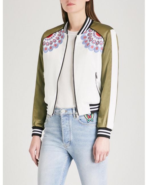 Maje Multicolor Bamby Embroidered Satin Bomber Jacket