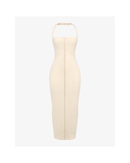 House Of Cb White Mia Halter-Neck Stretch-Woven Maxi Dress