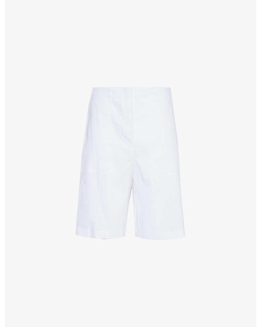 Theory White Woven-texture Regular-fit Linen-blend Shorts