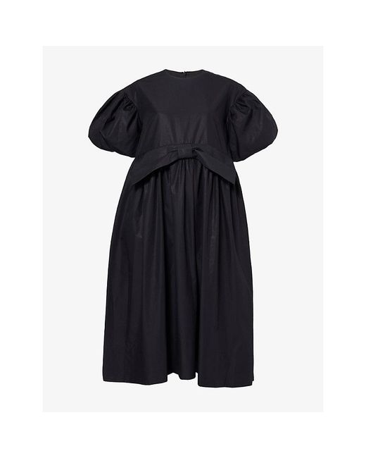 Simone Rocha Black Puff-Sleeve Gathered Bow Cotton Midi Dress