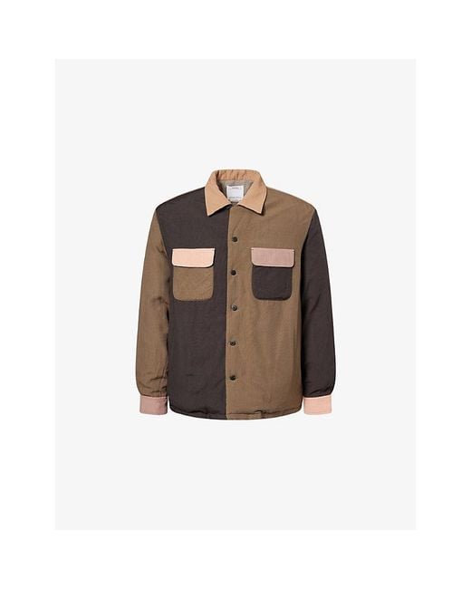 Visvim Brown Keesey Colour-Block Down Linen And Wool-Blend Jacket for men