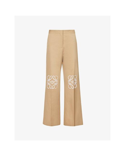 Loewe Natural Anagram Wide-leg Mid-rise Cotton-blend Trousers