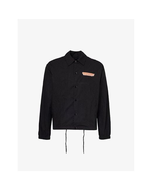 AWAKE NY Black Graphic-print Spread-collar Cotton-blend Coach Jacket for men