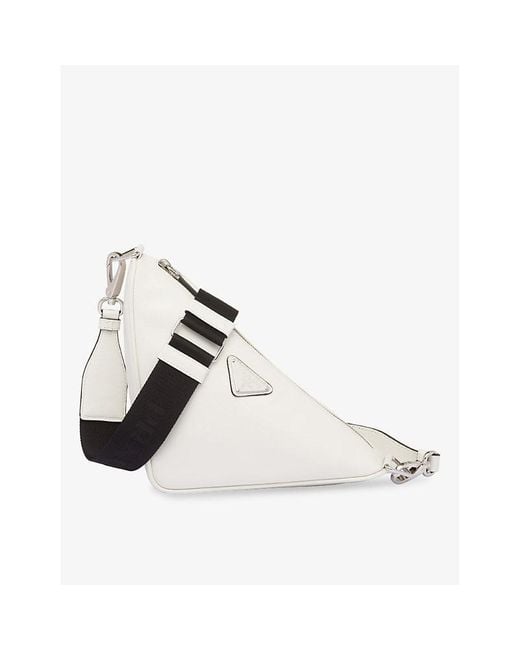 Prada White Triangle Leather Cross-Body Bag for men