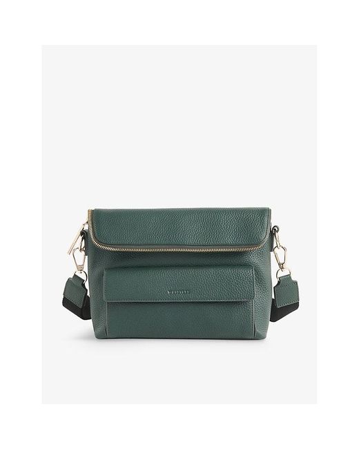 Whistles Green Vida Flap-over Grained-leather Crossbody Bag