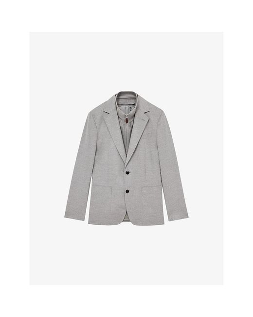 Reiss Gray Patch Gilet-Insert Regular-Fit Woven Blazer for men