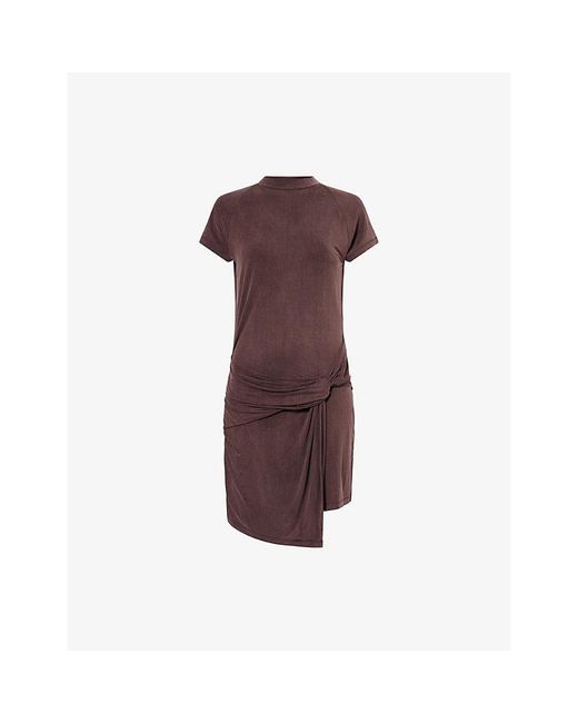 Agolde Brown Kerri Draped Jersey Mini Dress