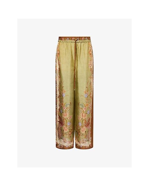 Zimmermann Metallic Indra Wide-Leg Silk Trousers