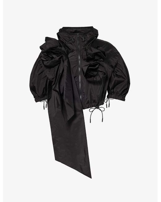 Simone Rocha Black Hooded Cropped Shell Jacket