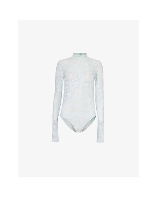 Givenchy White Floral-pattern High-neck Mesh Body