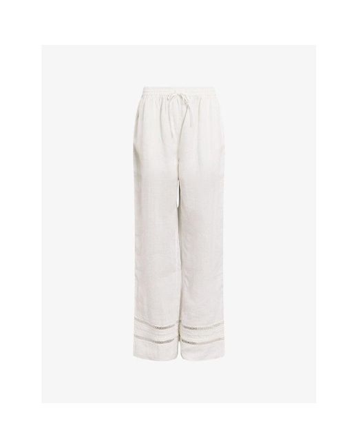 AllSaints White Jade Stripe-embroidered High-rise Linen Trousers