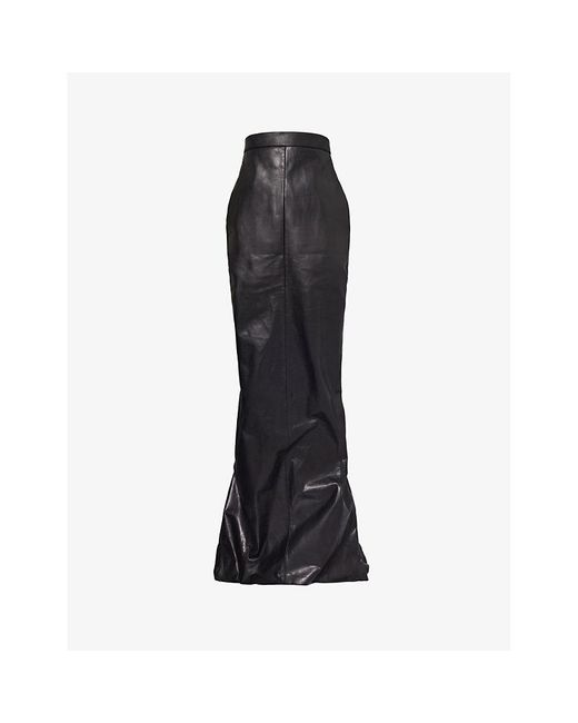 Rick Owens Black Pillar High-rise Slim-fit Leather Maxi Skirt