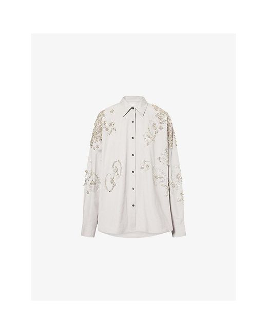 Dries Van Noten White Casia Jewel-Embellished Cotton Shirt