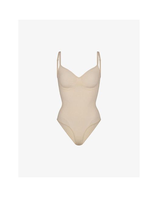 Skims White Sculpt Ruched Stretch-Woven Body