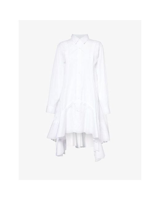 Comme des Garçons White Long-sleeved Asymmetric-hem Cotton Shirt