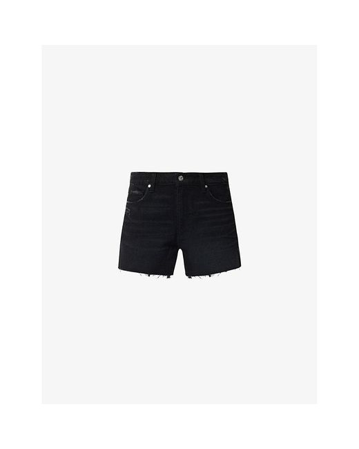 PAIGE Black Dylan Frayed-hem Mid-rise Denim-blend Shorts