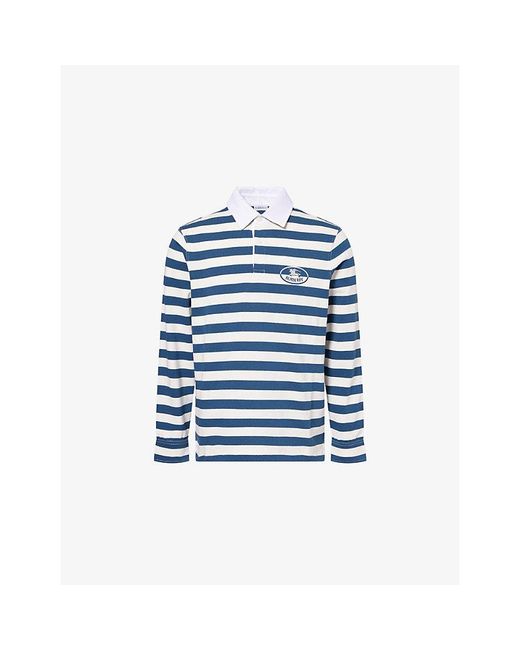 Burberry Blue Rugby Stripe Long-Sleeve Cotton Polo Shirt for men