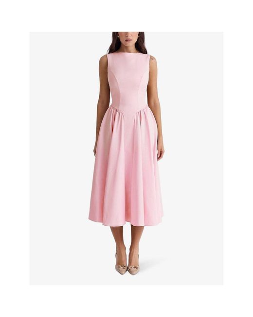 House Of Cb Pink Cindy Cut-Out Woven Midi Dress