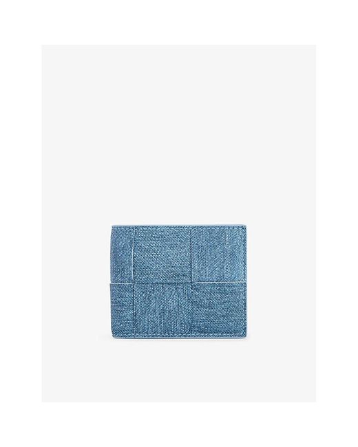 Bottega Veneta Blue Intrecciato-woven Denim-print Leather Wallet for men