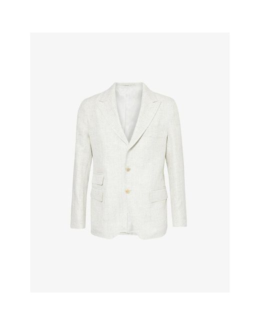 Eleventy White Checked Single-breasted Linen And Wool-blend Jacket for men