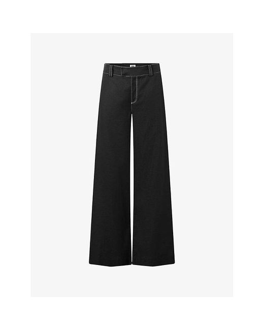 Twist & Tango Black Ginny Contrast-stitch Wide-leg Mid-rise Linen-blend Trousers