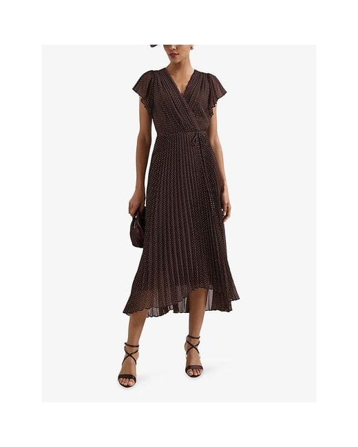 Phase Eight Brown Louisa Pin-Spot Wrap Woven Midi Dress