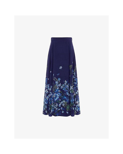 Phase Eight Blue Maeve Floral-Print Woven Midi Skirt