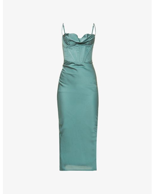 House Of Cb Charmaine Corset Satin Maxi Dress in Green | Lyst