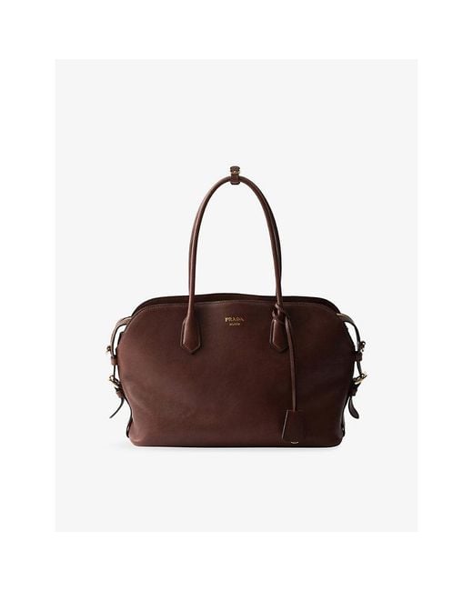 Prada Brown Logo-Embellished Large Leather Tote Bag