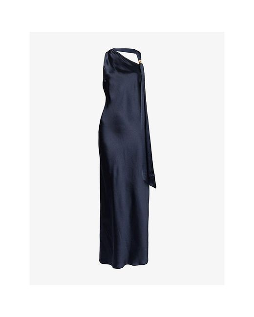 4th & Reckless Blue Evani Halterneck Satin Maxi Dress