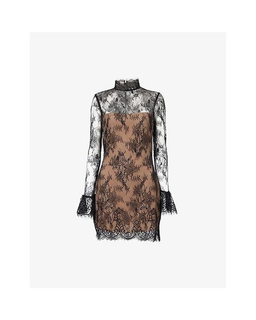 Reformation Brown Teanna Floral-Lace Mini Dress