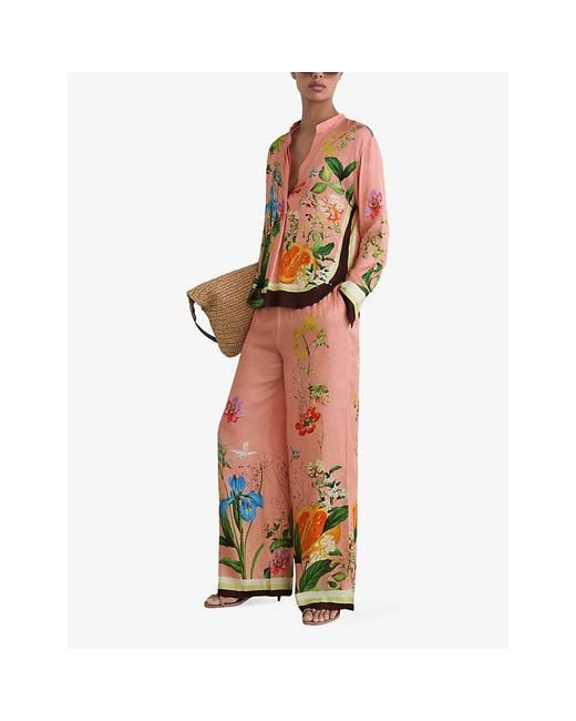 Reiss Pink Milos Tropical-Print Woven Shirt