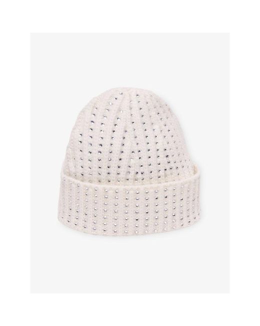 Maje White Rhinestone-Embellished Wool Beanie Hat