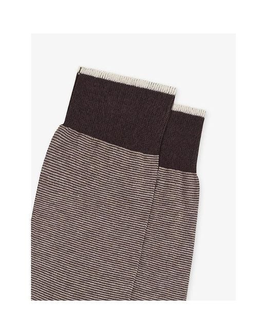 Boggi Brown Micro-Striped Cotton-Blend Crew Socks for men