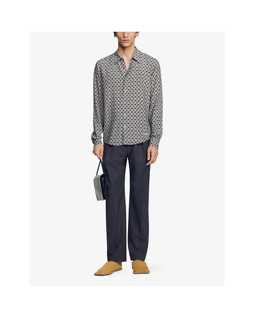 Sandro Gray Chain-Print Long-Sleeve Woven Shirt for men