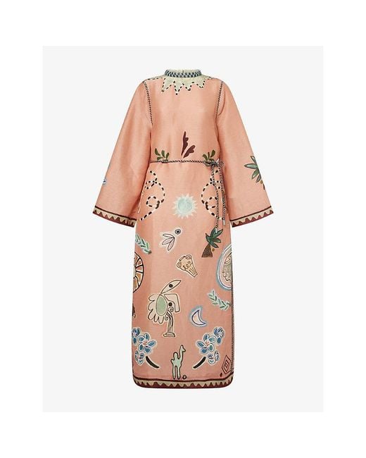 ALÉMAIS Pink Laurence Belted Linen-And-Silk Midi Dress