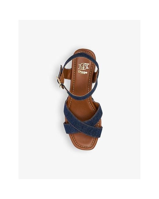 Dune Blue Judies Cork-platform Heeled Leather Sandals