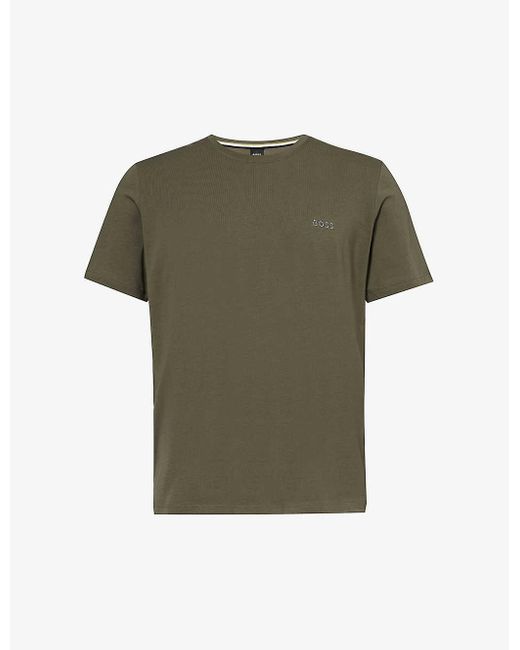 Boss Green Logo-embroidered Regular-fit Stretch-cotton T-shirt for men