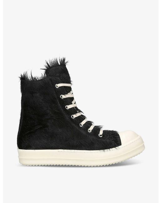 Rick Owens Black Serrated-sole Pony-hair High-top Trainers for men