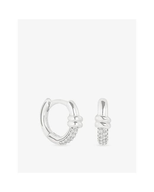 Astrid & Miyu White Pavé Knot 925 Sterling Huggie Earrings