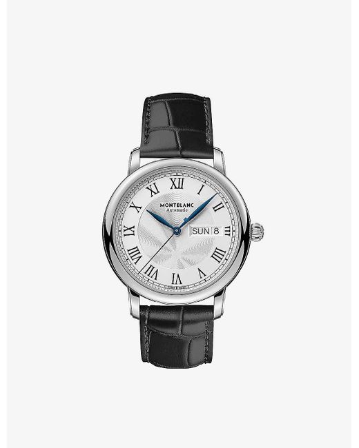 Montblanc White 128686 Star Legacy Day & Date Stainless-steel And Alligator-embossed Leather Automatic Watch for men