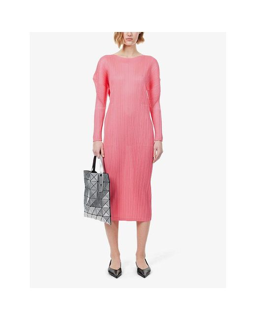 Pleats Please Issey Miyake Pink February Pleated Knitted Midi Dress